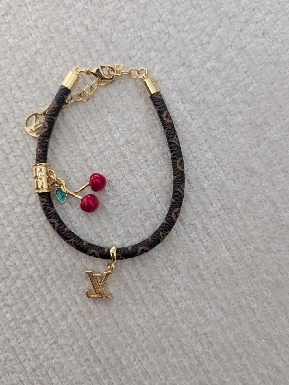 Luxury Monogram Brown and Gold Louis Vuitton Cherry Charm Bracelet
